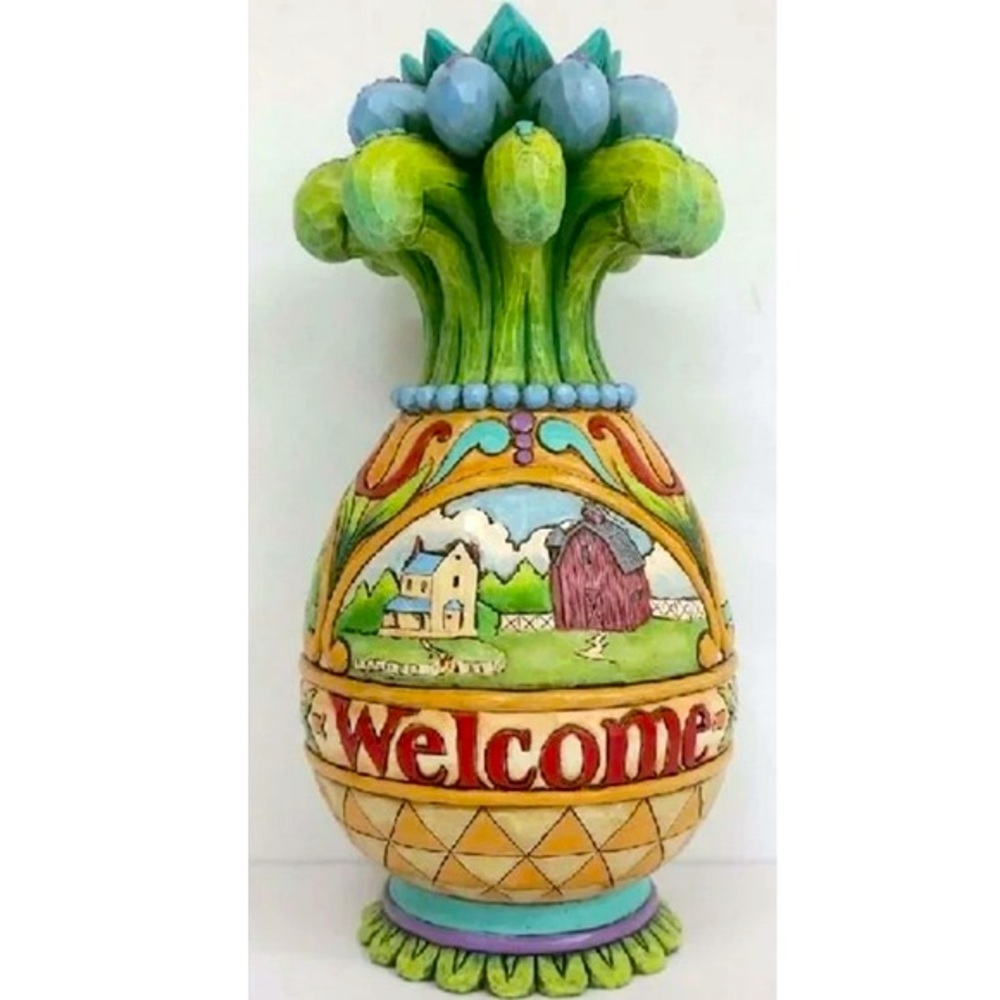 Enesco Welcome Farmhouse Pineapple in Green, Blue, Yellow, Red